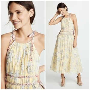 Rebecca Taylor Lemon Pleat Floral Yellow Dress S 6